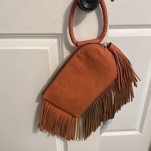 Fringed orange Leather Women's Bag